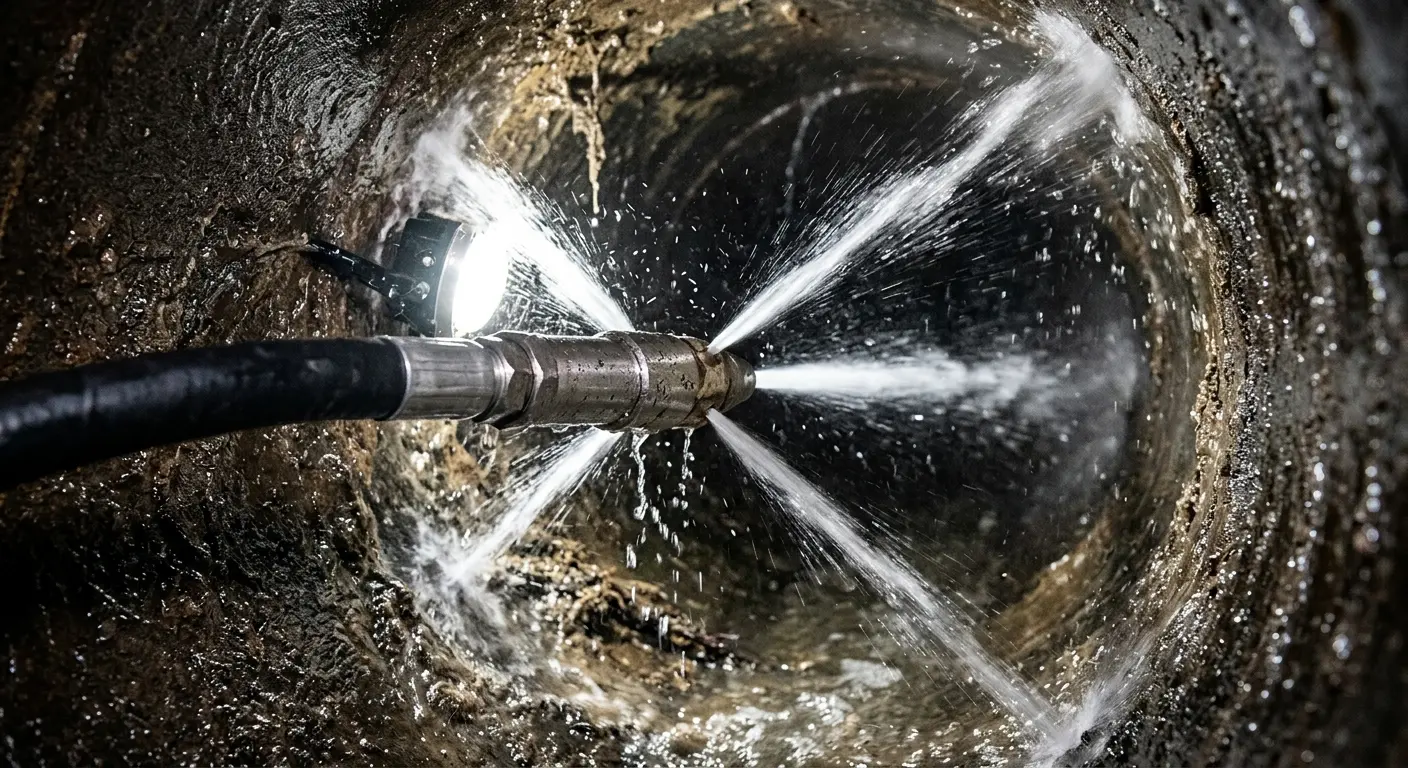 High-pressure hydro jetting nozzle cleaning sewer pipe for Trenchless Sewer Repair in Keokuk